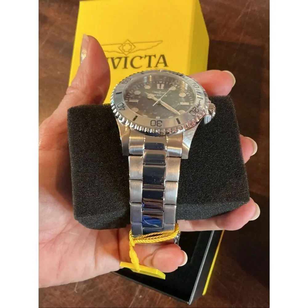 Invicta Silver Stainless Steel Watch with Black Dial